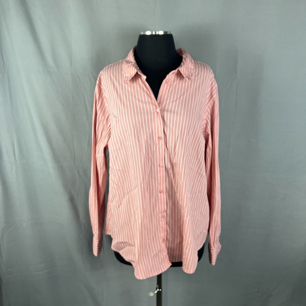 Time And Tru Button Up Shirt Womens 3XL Pink White Striped Collared Long Sleeve